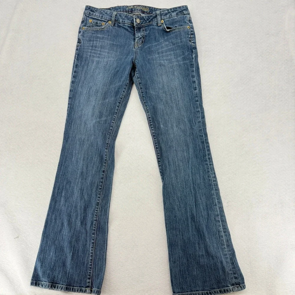 American Eagle Hipster Flare Jeans Womens 10 Long Blue Medium Wash Low Rise Long